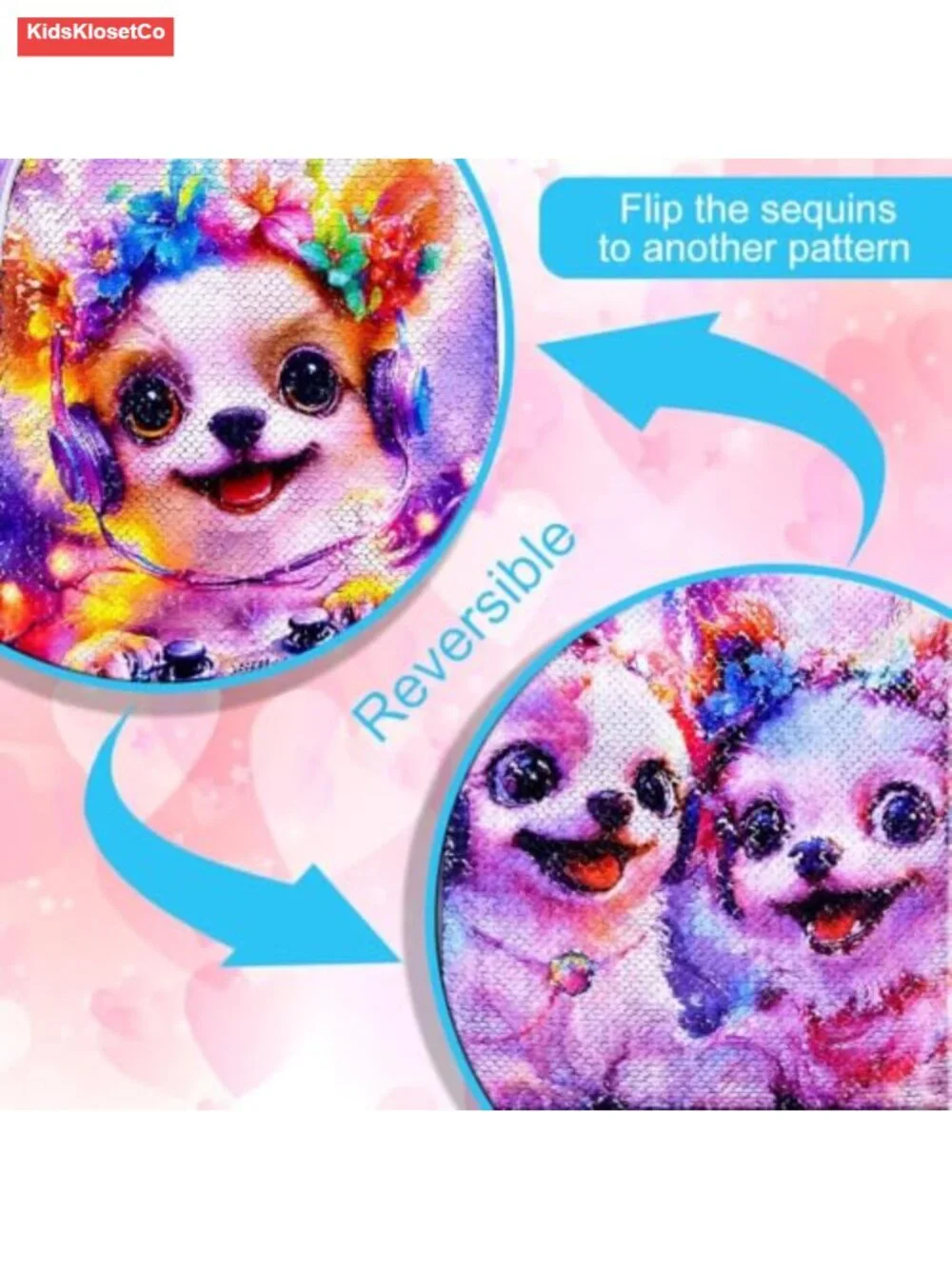 Girls Sequin Dog Backpack Set with Lunch Box